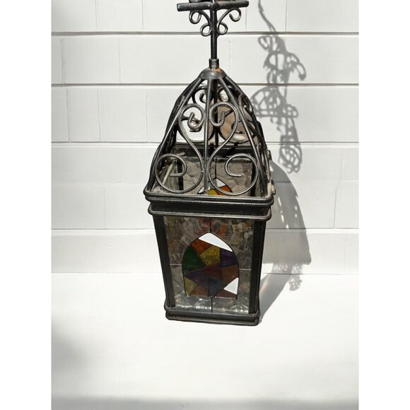 Vintage Stained Glass & Metal Lantern - Picture 8 of 12